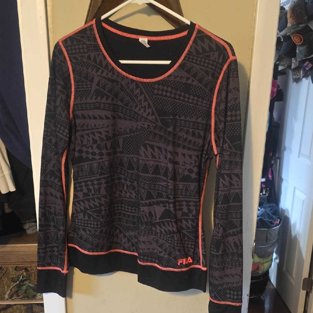 Fila Women's Black and Pink Geometric Long Sleeve Top Brand New No Tag Never Wor
